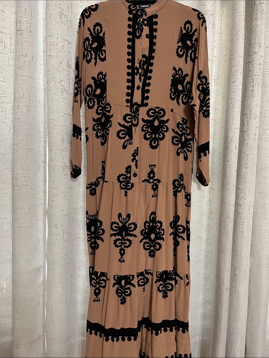 Kaktus Dresses & Skirts - Kaktus Tan Maxi Dress with Black Floral Motif